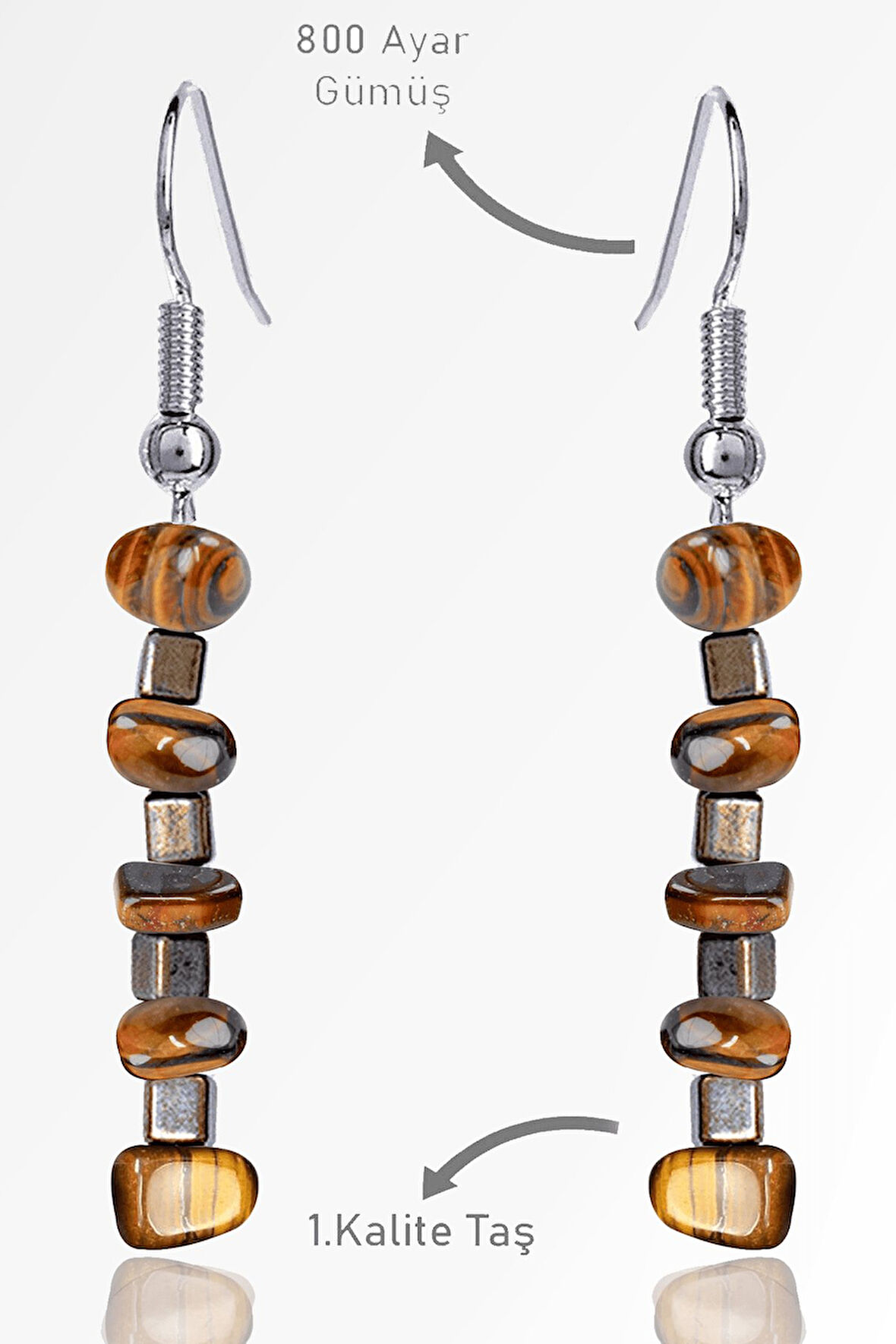 Sertifikalı Ham Kırık Taşlı Model Kaplan Gözü Taşı Küpe