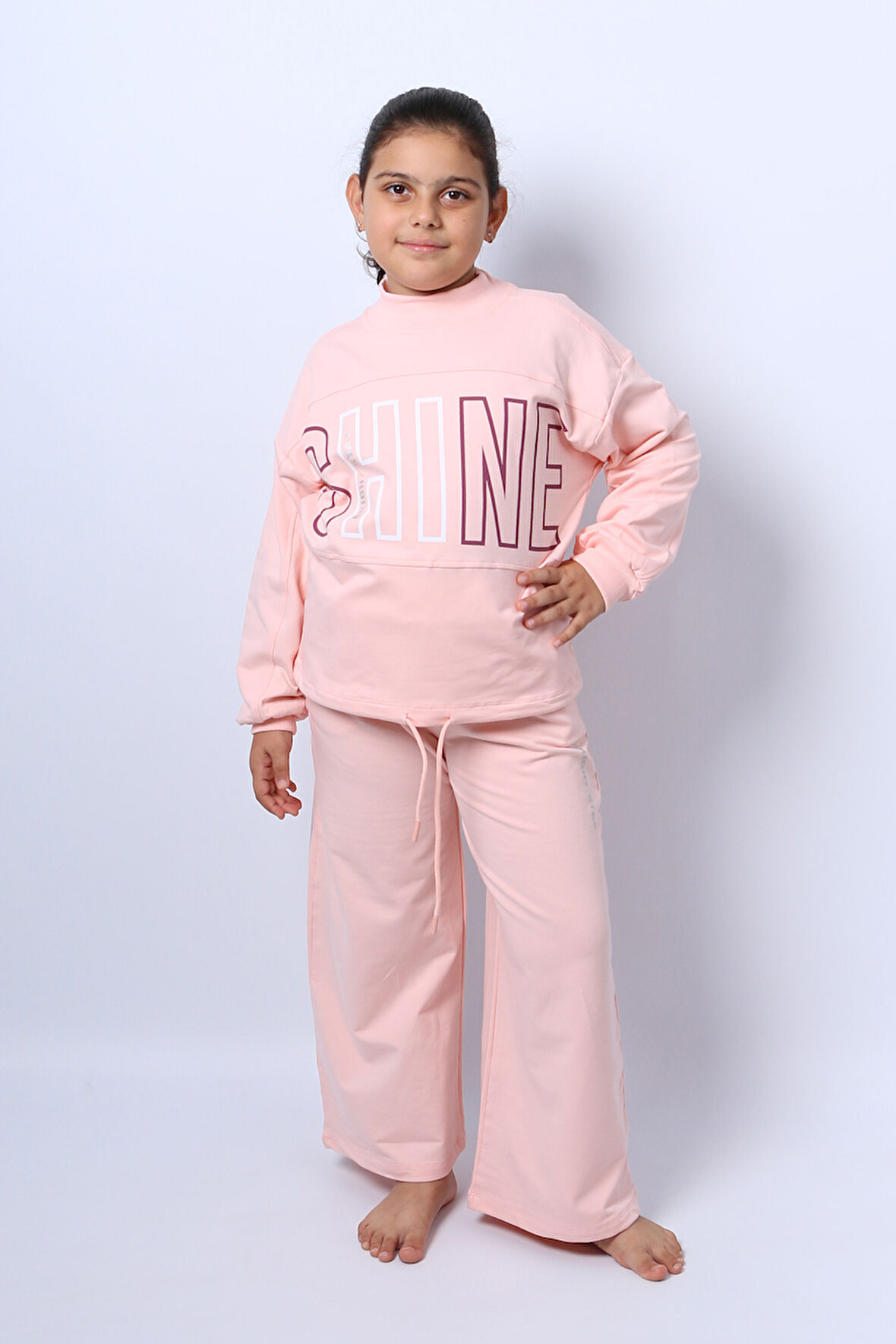 KIZ ÇOCUK EŞOFMAN TAKIMI KORDONLU BASKILI İSPANYOL PAÇA C37