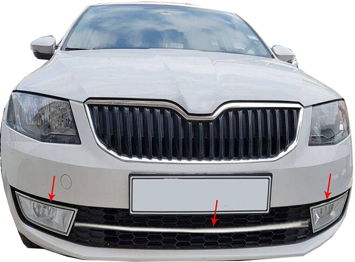 Sis Farı Ve Ara Ön Tampon Çıtası Krom Üst Kalite 3 Parça Octavia-3 A7 SD 2013-2017 Arası Modeller İçin