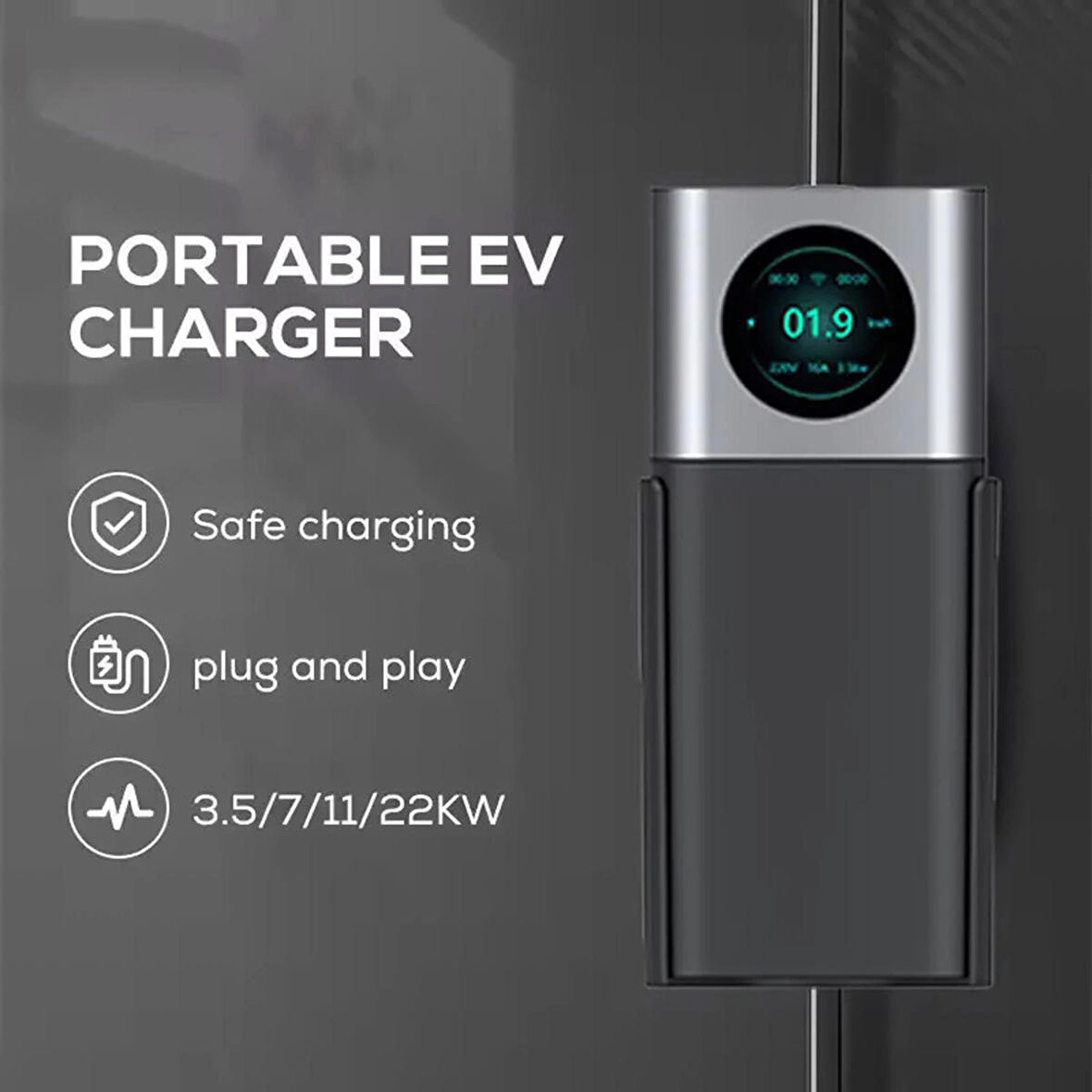 Hıcı Elektrikli Araç Şarj İstasyonu Wifi Aplikasyonu Type2 7KW 32Amper Çanta Hediyeli