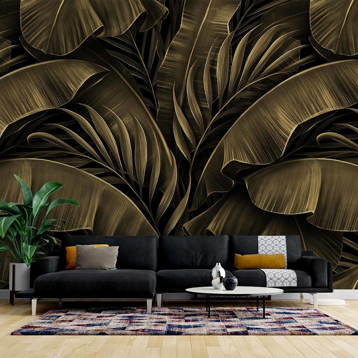 Tropikal Yaprak Temalı Duvar Kağıdı Baskı
