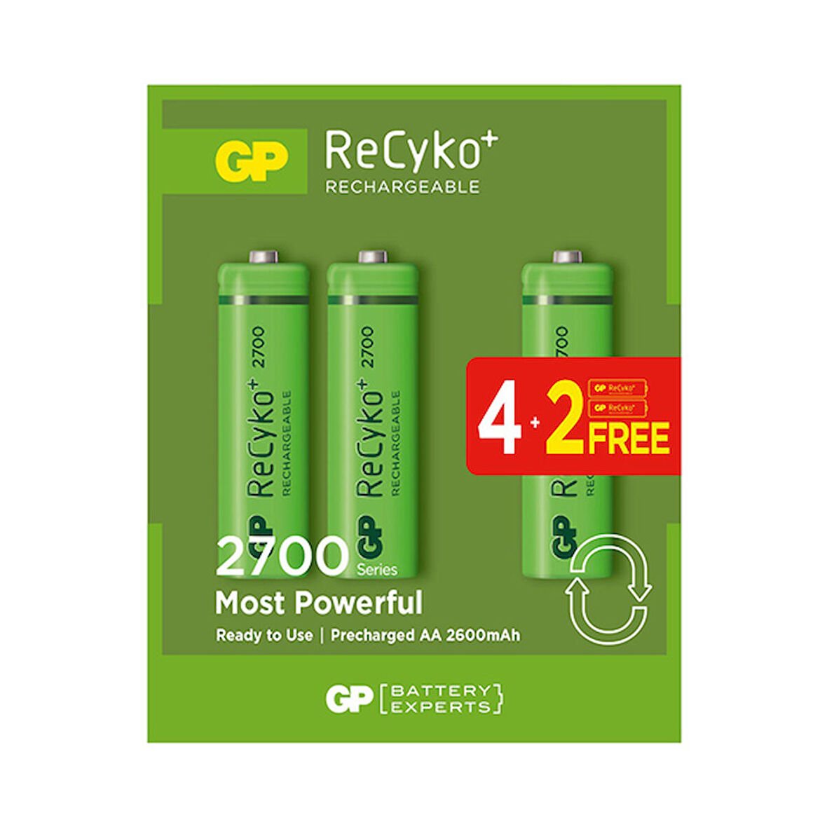 GP RECYKO 2600 MAH AA KALEM 6LI ŞARJLI PİL 4+2 PAKET FİYATI (4324)