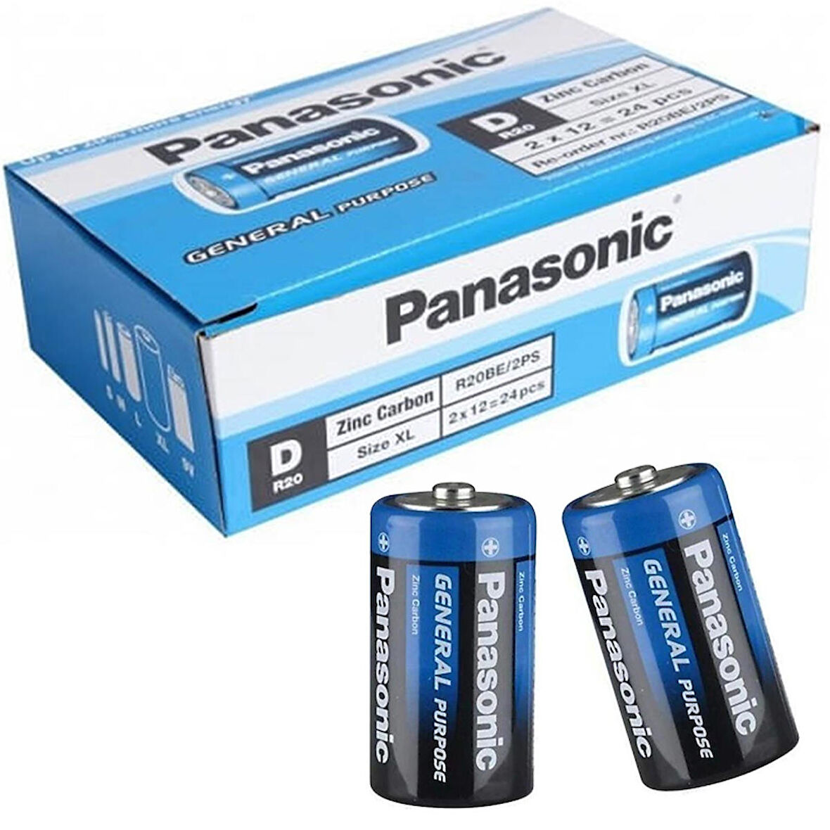 PANASONIC R20BE/2PS MANGANEZ BÜYÜK D BOY 24 LÜ PİL PAKET FİYATI (4324)