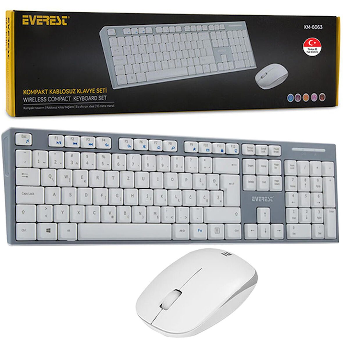 EVEREST KM-6063 BEYAZ/GRİ KABLOSUZ Q MULTIMEDYA KLAVYE+MOUSE SET (4324)