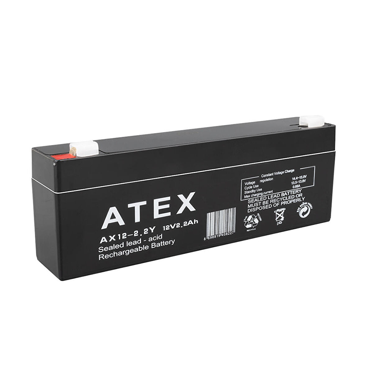 ATEX 12 VOLT - 2.3 AMPER - 2.2 AMPER YATIK UZUN AKÜ (178 X 34 X 60 MM) (4324)