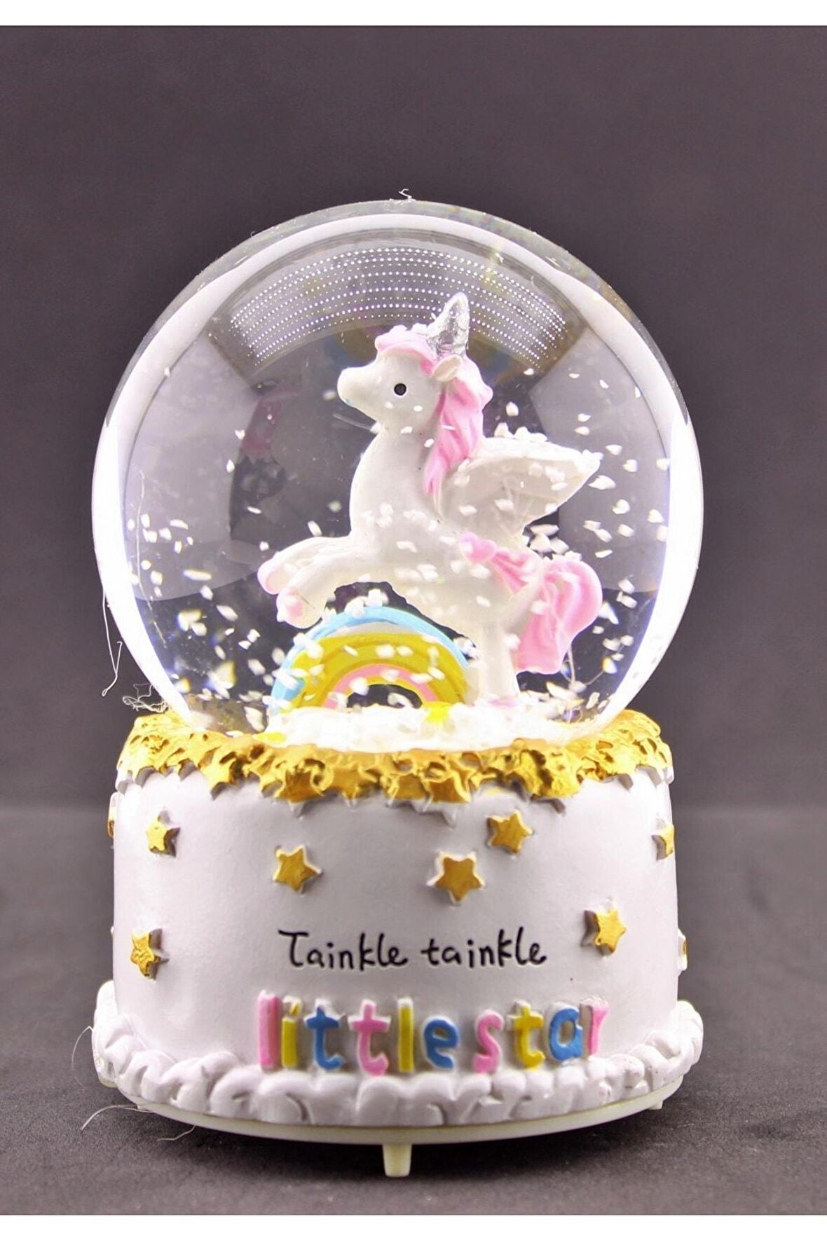 Sevgiliye Hediye Little Star Gökkuşağı Unicorn Kar Küresi Orta Boy Işıklı Müzikli 12cm