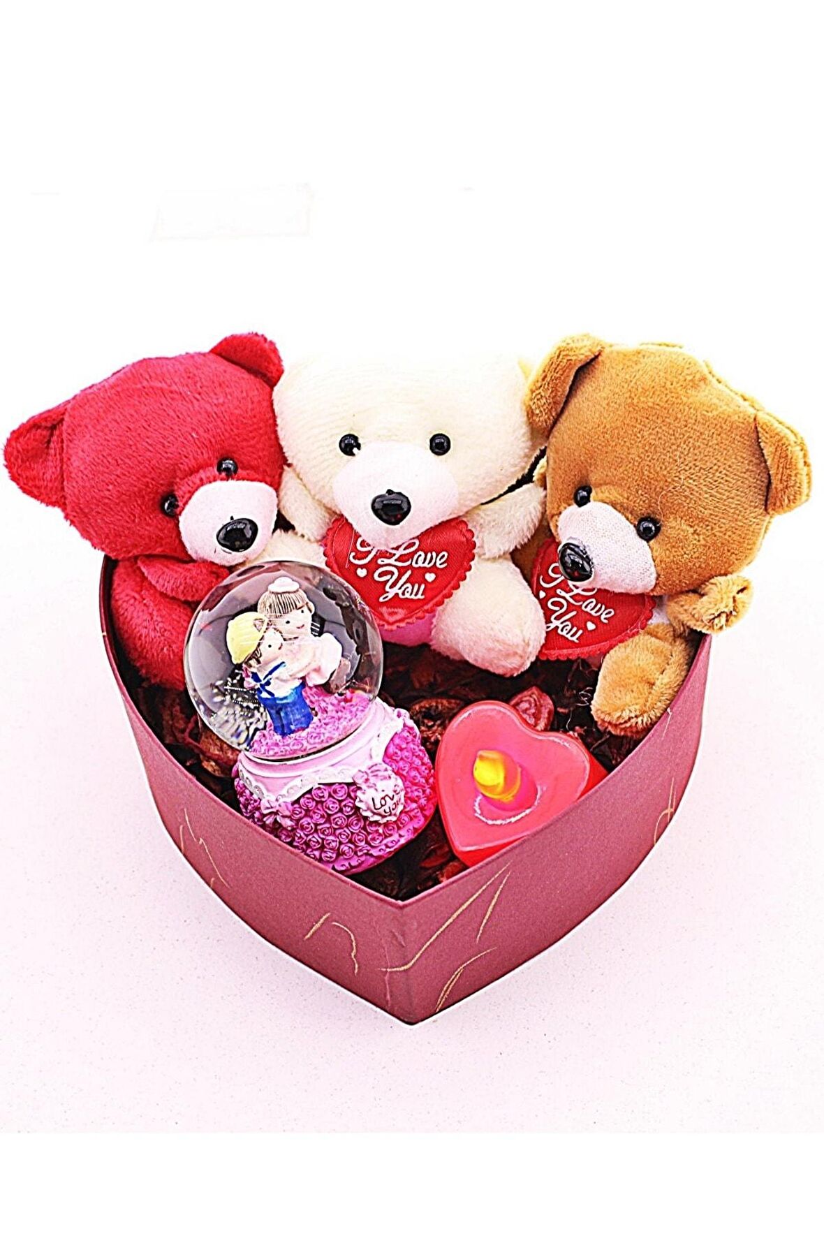 Sevgiliye Hediye Mini Ayıcıklar Ve Aşıklar Kar Küresi Temalı Led Mumlu Hediye Kutusu Orta Boy