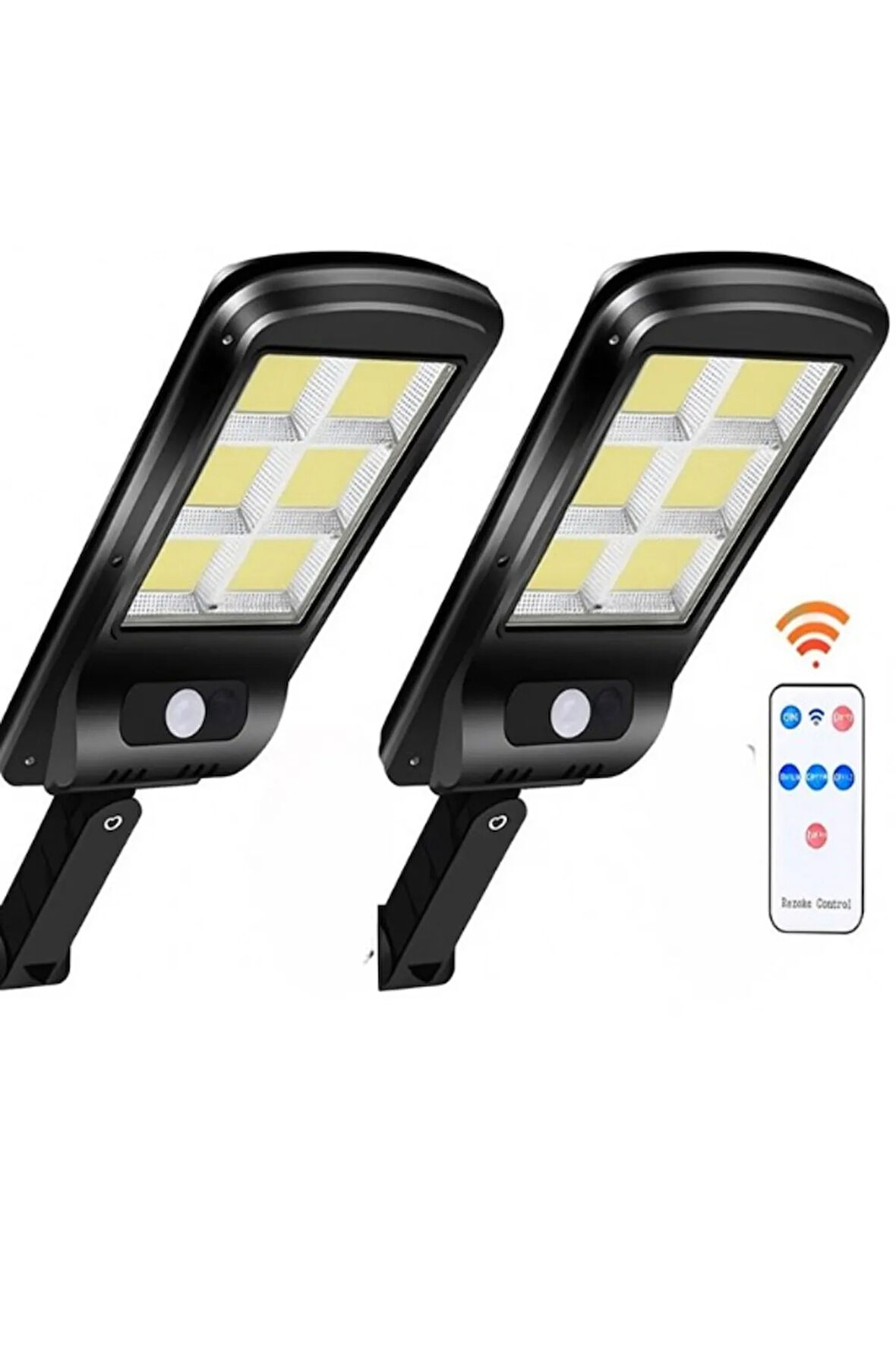 128 Led Solar Bahçe Sokak Lambası 2 Adet Hareket Sensörlü Kumandalı 3 Modlu Güneş Enerjili Büyük Boy