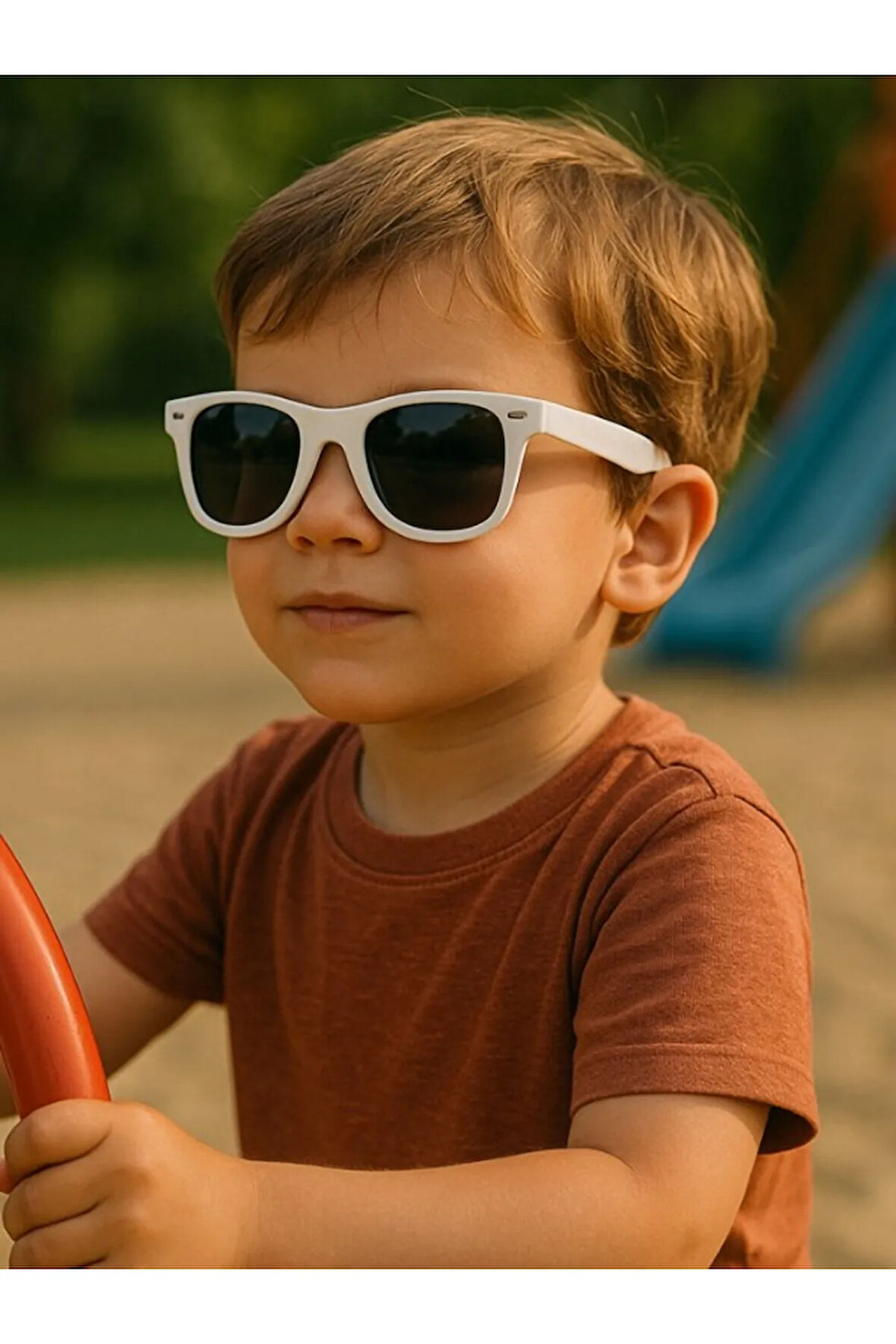 Sevimli Çocuk Beyaz Güneş Gözlüğü Pinli Çerçeve Kids Güneş Gözlüğü UV 400 Korumalı CE Belgeli