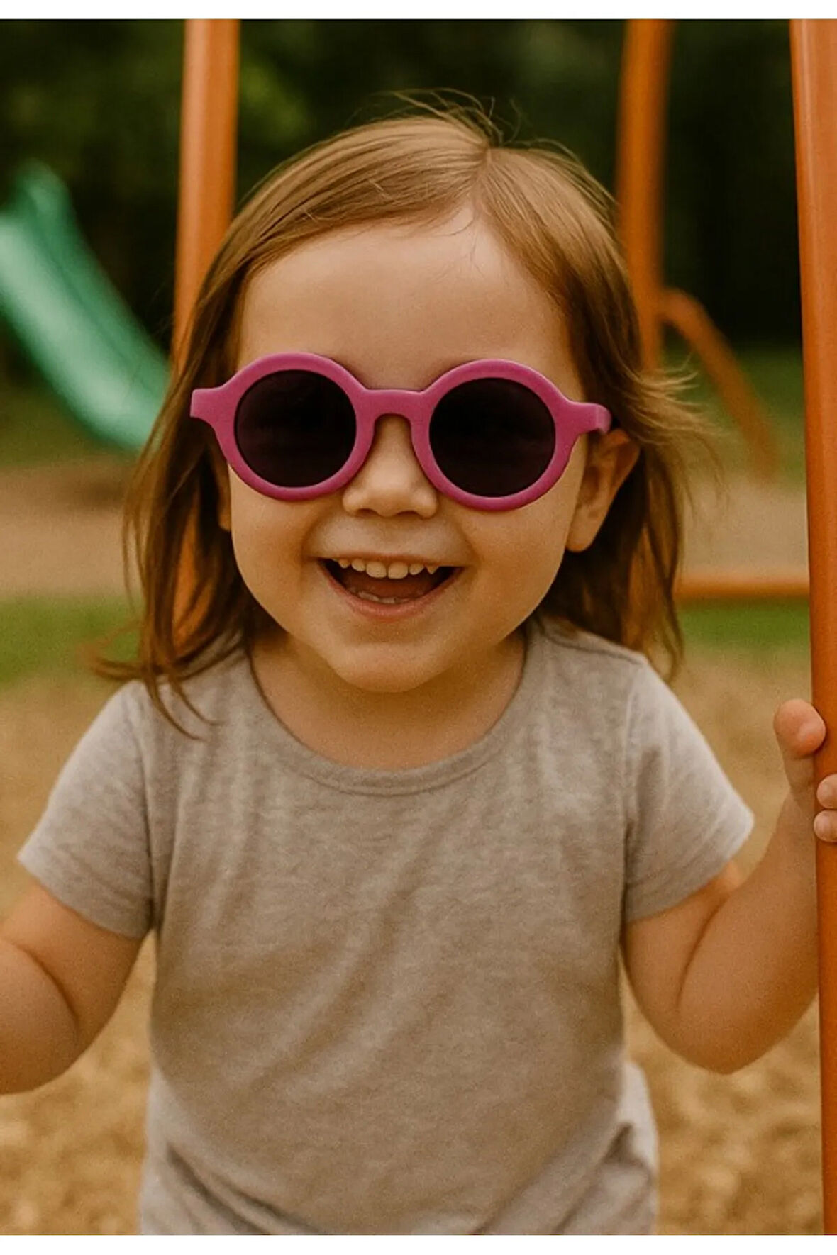 Sevimli Çocuk Güneş Gözlüğü Fuşya Yuvarlak Çerçeve UV 400 Korumalı CE Belgeli Kids Çocuk Güneş Gözlk