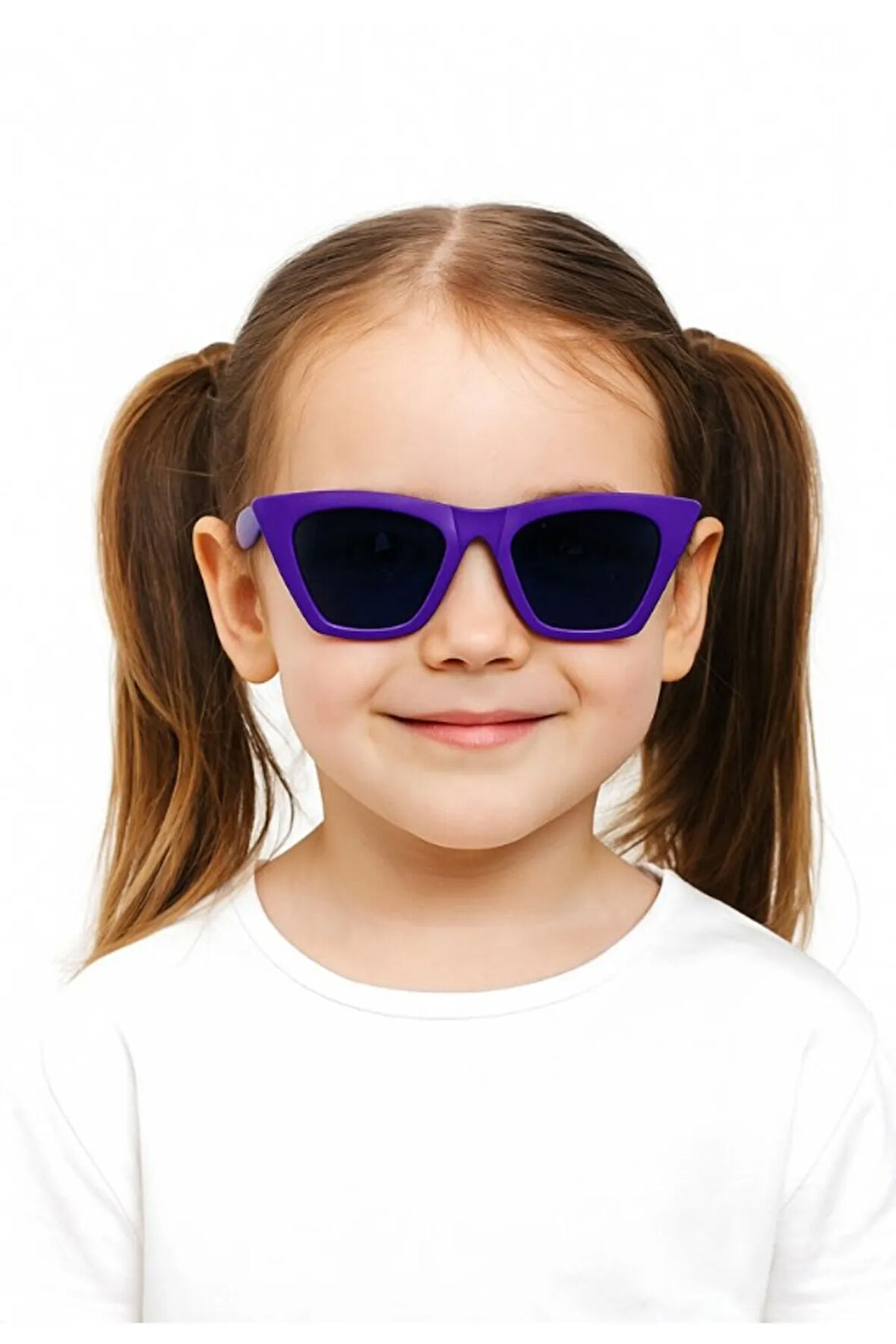 Sevimli Çocuk Güneş Gözlüğü Mor Çekik Çerçeve UV 400 Korumalı CE Belgeli Kids Çocuk Güneş Gözlüğü