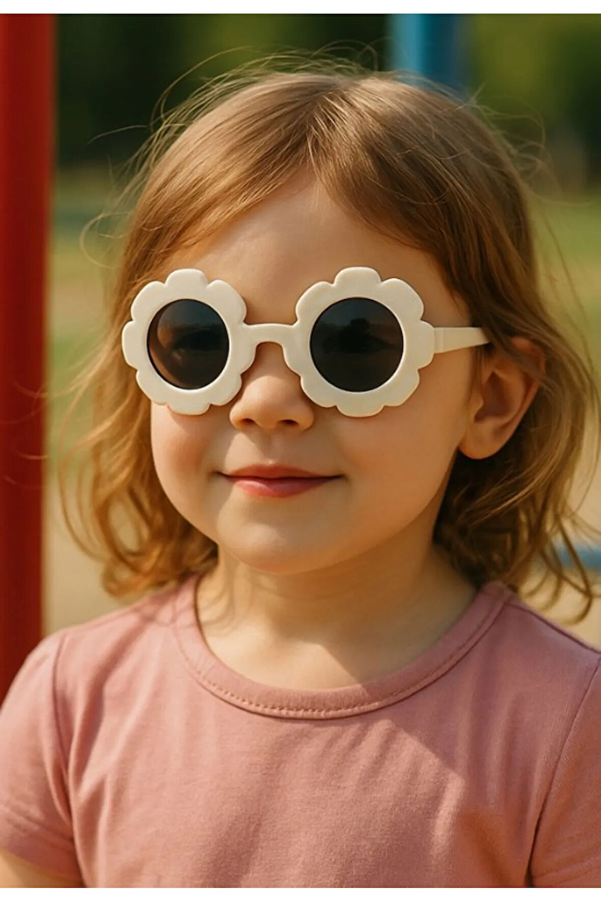 Sevimli Çocuk Güneş Gözlüğü Beyaz Papatya Çerçeve UV 400 Korumalı CE Belgeli Kids Güneş Gözlüğü