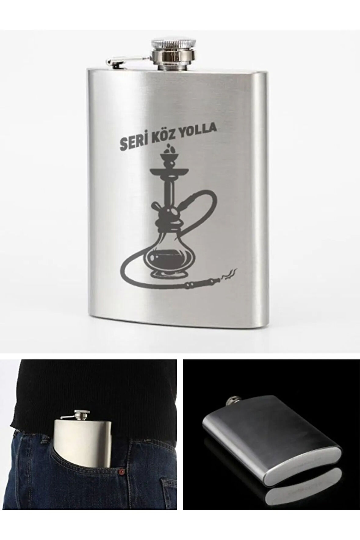 Paslanmaz Çelik Cep Matarası Seri Köz Yolla Temalı 9 Oz 266 Ml İçecek Cep Matarası