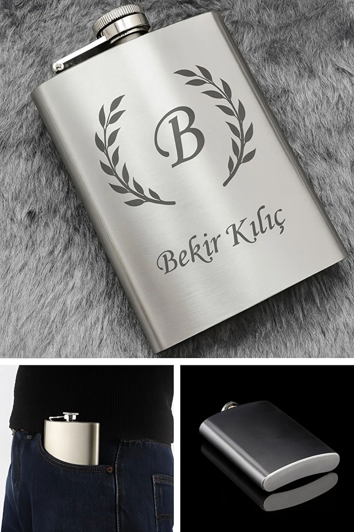 Paslanmaz Çelik Cep Matarası Kişiye İsme Özel 9 Oz 266 Ml İçecek Cep Matarası