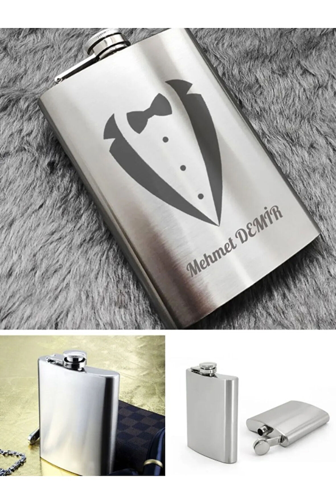 Paslanmaz Çelik Cep Matarası Kişiye Özel Smokin Damat Temalı 9 Oz Çelik Cep Matarası 266 Ml Hediye