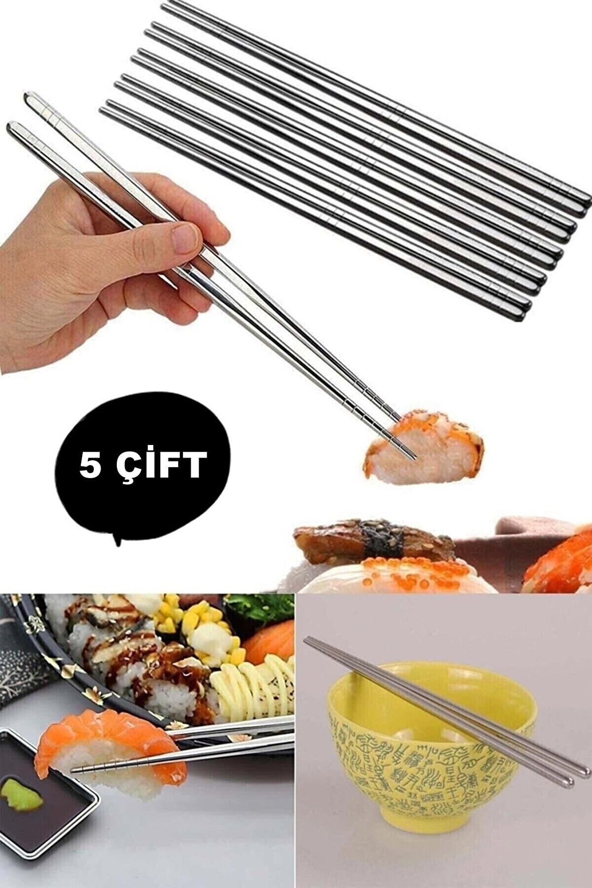 Metal Chopstick 5 Çift Paslanmaz Çelik Çin Çubuğu Yemek Çubukları Çin Çubuğu Çubukları 5 Çift