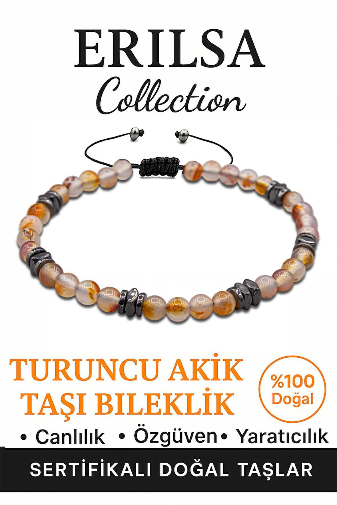 Sertifikalı Fasetli AAA+ Terahertz ve Turuncu Akik Taşı Bileklik – İnce Model Yaratıcı Enerji