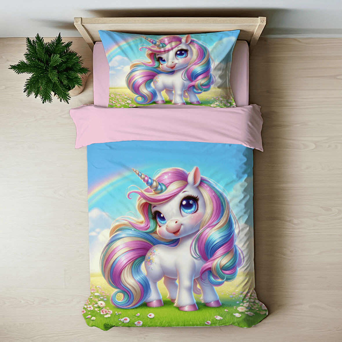 Unicorn Temalı Baskılı Tek Kişilik Nevresim Takımı