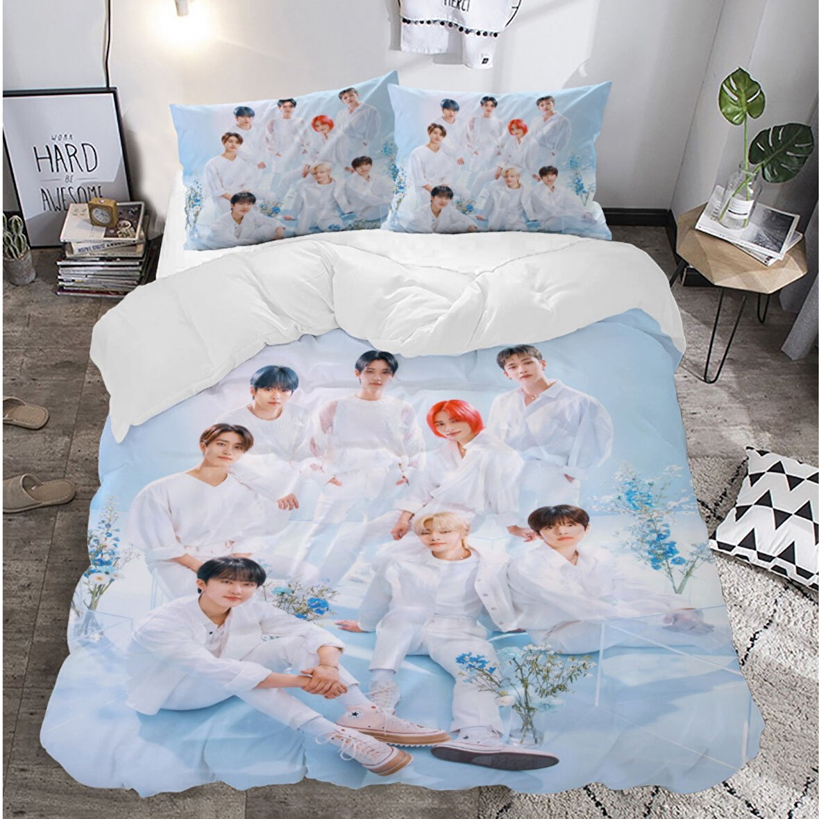 BTS Temalı Baskılı Çift Kişilik Nevresim Takımı