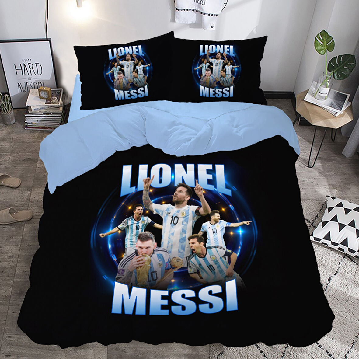 Messi Temalı Baskılı Çift Kişilik Nevresim Takımı