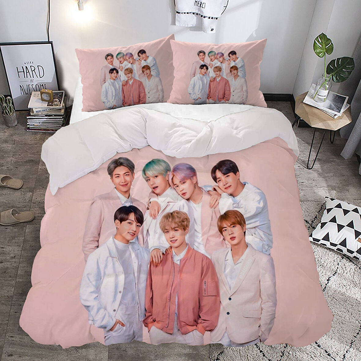 BTS Grup Temalı Baskılı Çift Kişilik Nevresim Takımı
