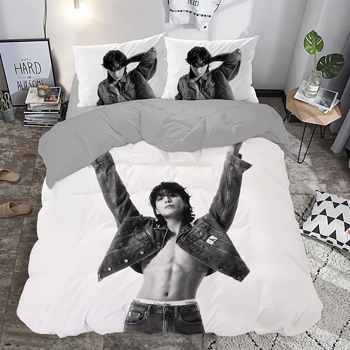 Jungkook Bts Grup Temalı Baskılı Çift Kişilik Nevresim Takımı