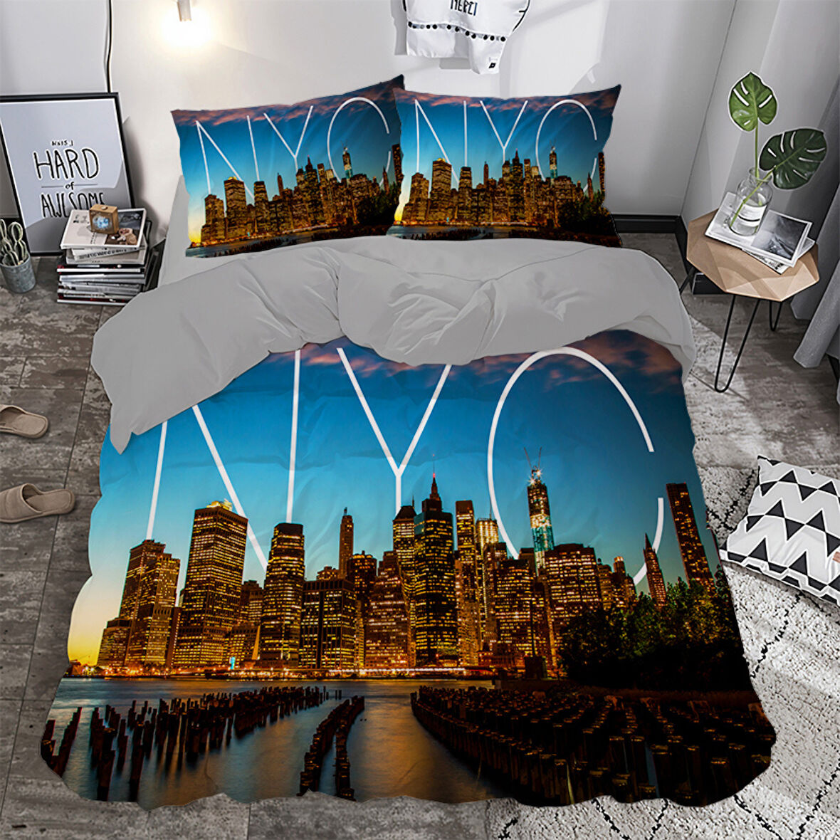 NYC Temalı Baskılı Çift Kişilik Nevresim Takımı