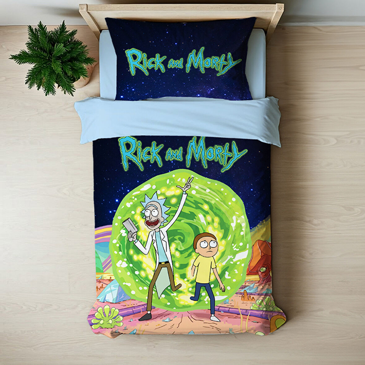 Rick and Morty Temalı Baskılı Tek Kişilik Nevresim Takımı
