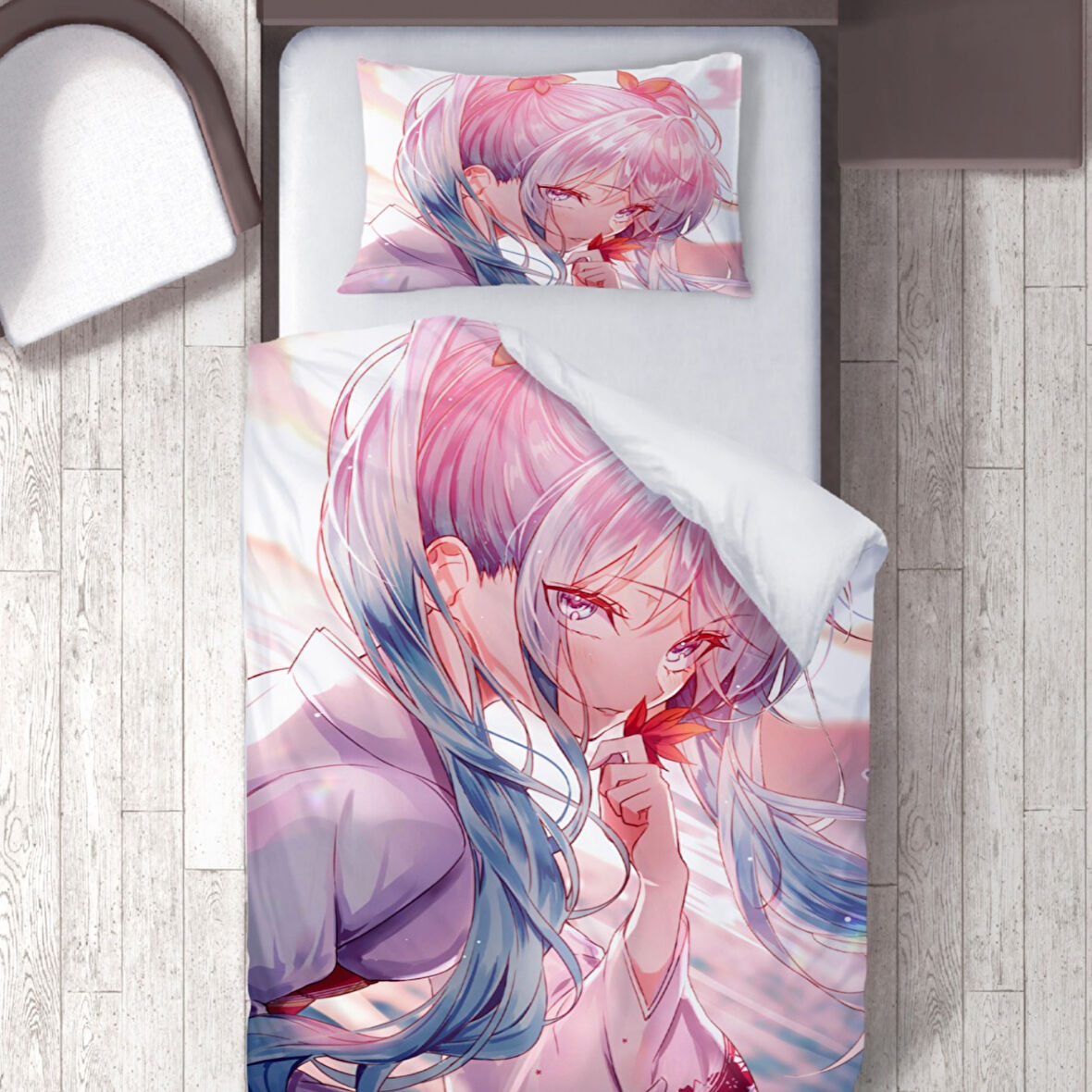 Anime Kız Temalı Baskılı Tek Kişilik Nevresim Takımı