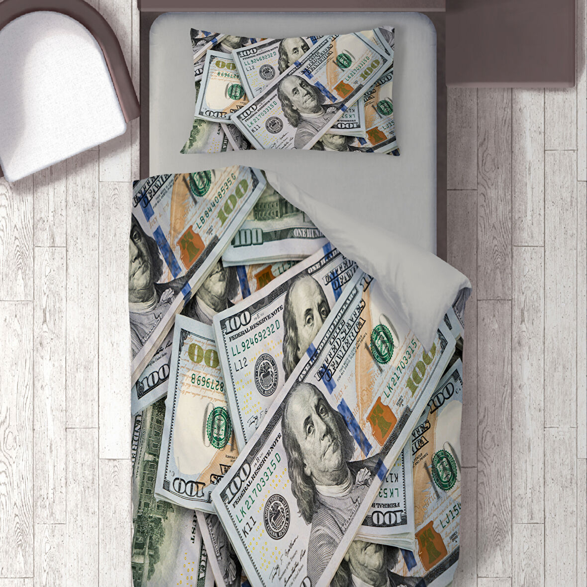 Dolar Temalı Baskılı Tek Kişilik Nevresim Takımı