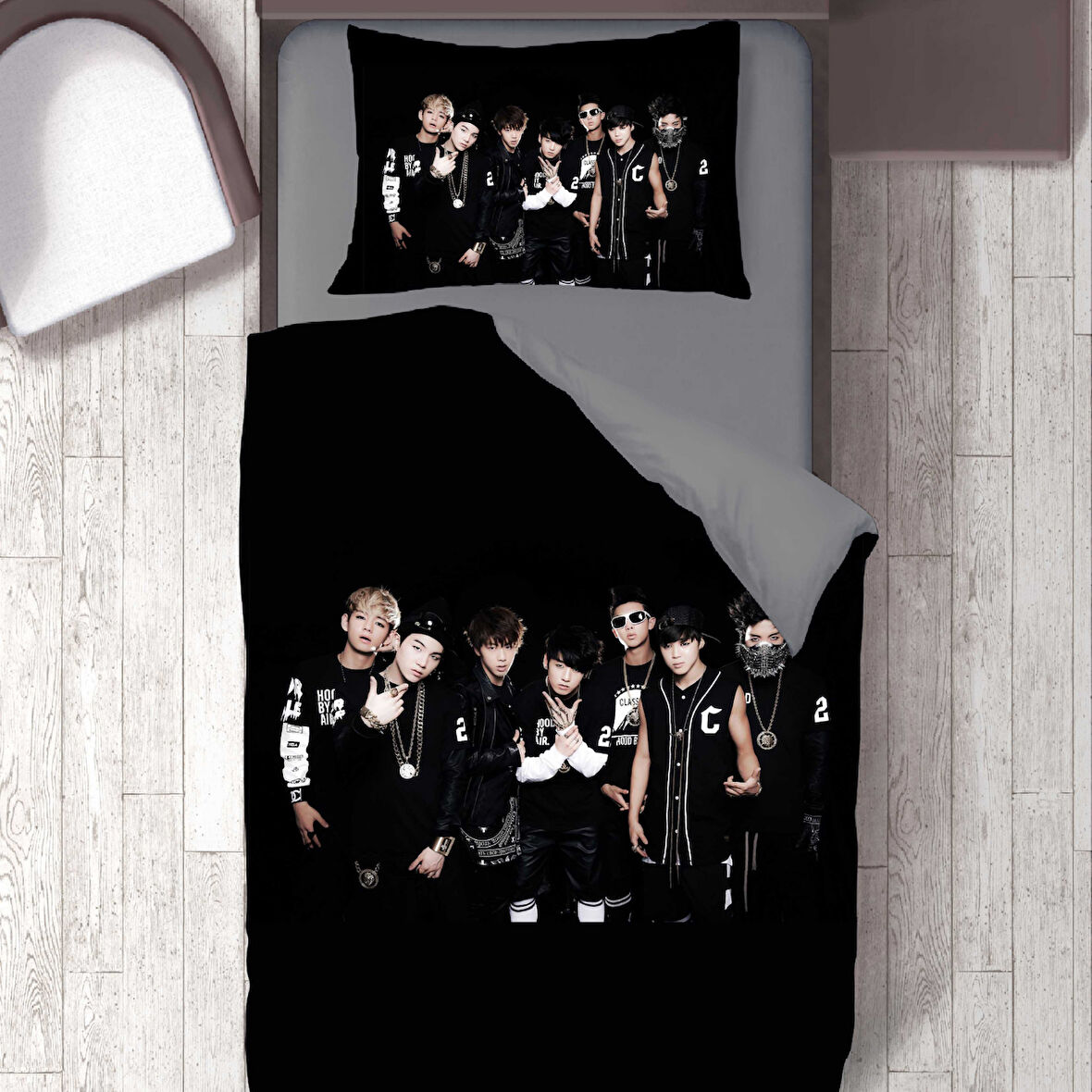 BTS Grup Temalı Baskılı Tek Kişilik Nevresim Takımı