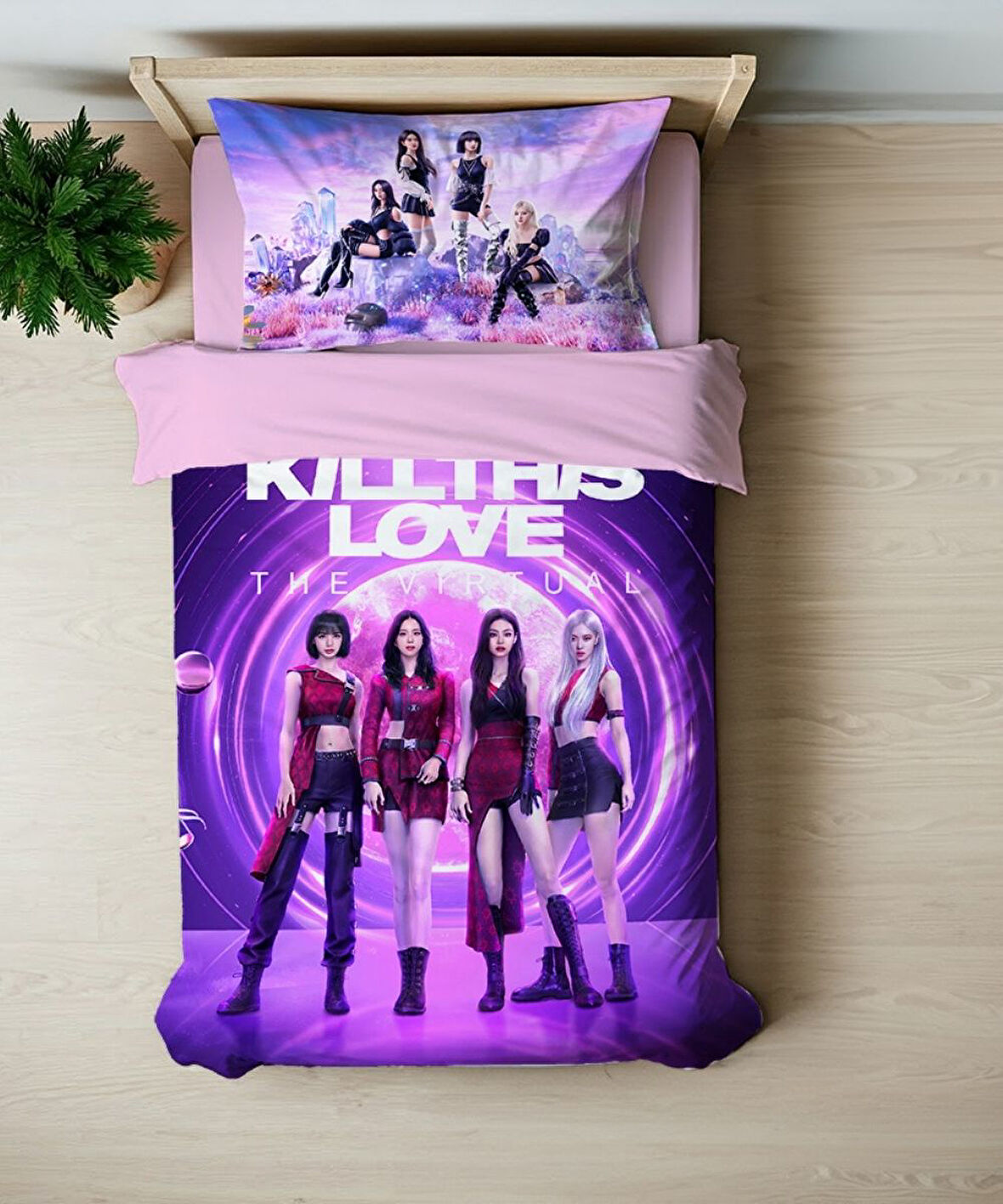 Black Pink Temalı Baskılı Mor Tek Kişilik Nevresim Takımı