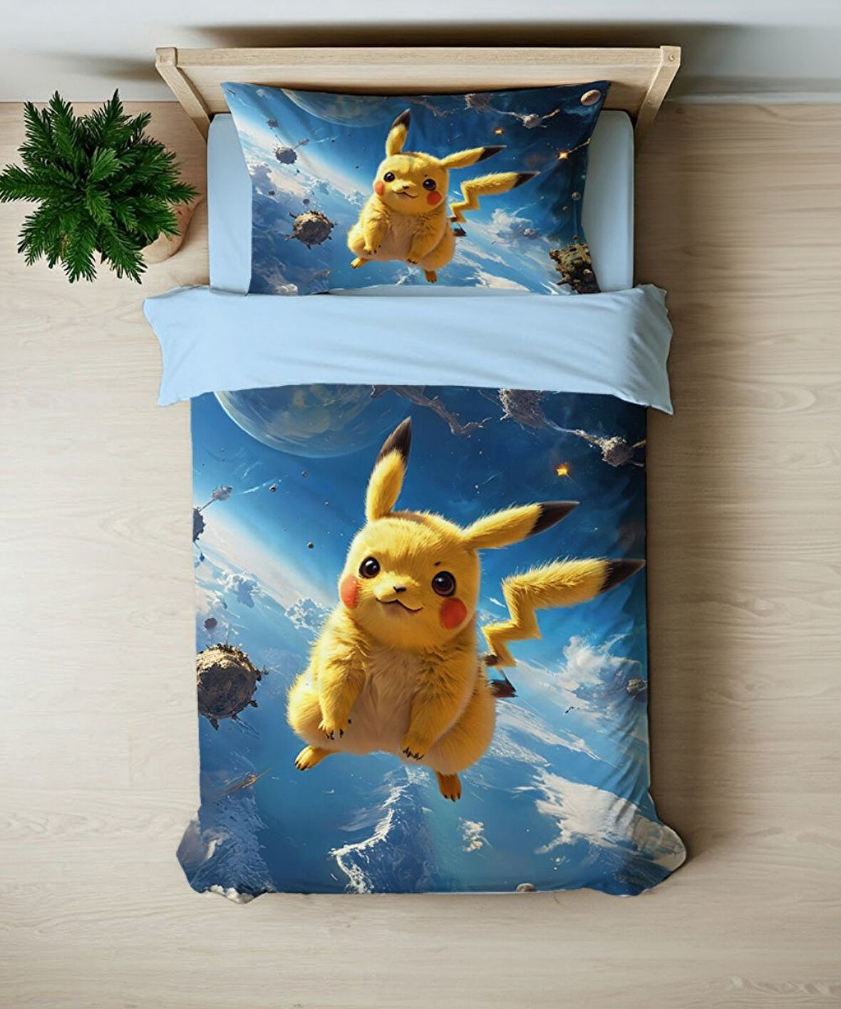 Pikachu Temalı Baskılı Tek Kişilik Nevresim Takımı