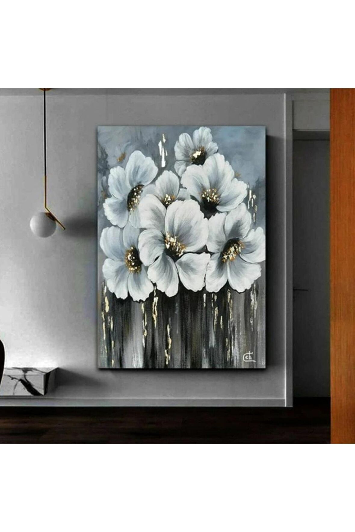 Harikabirev Resimli Tablo Yağlı Boya Görünümlü Şık Çiçek Modelli Kanvas Tablo Model E6