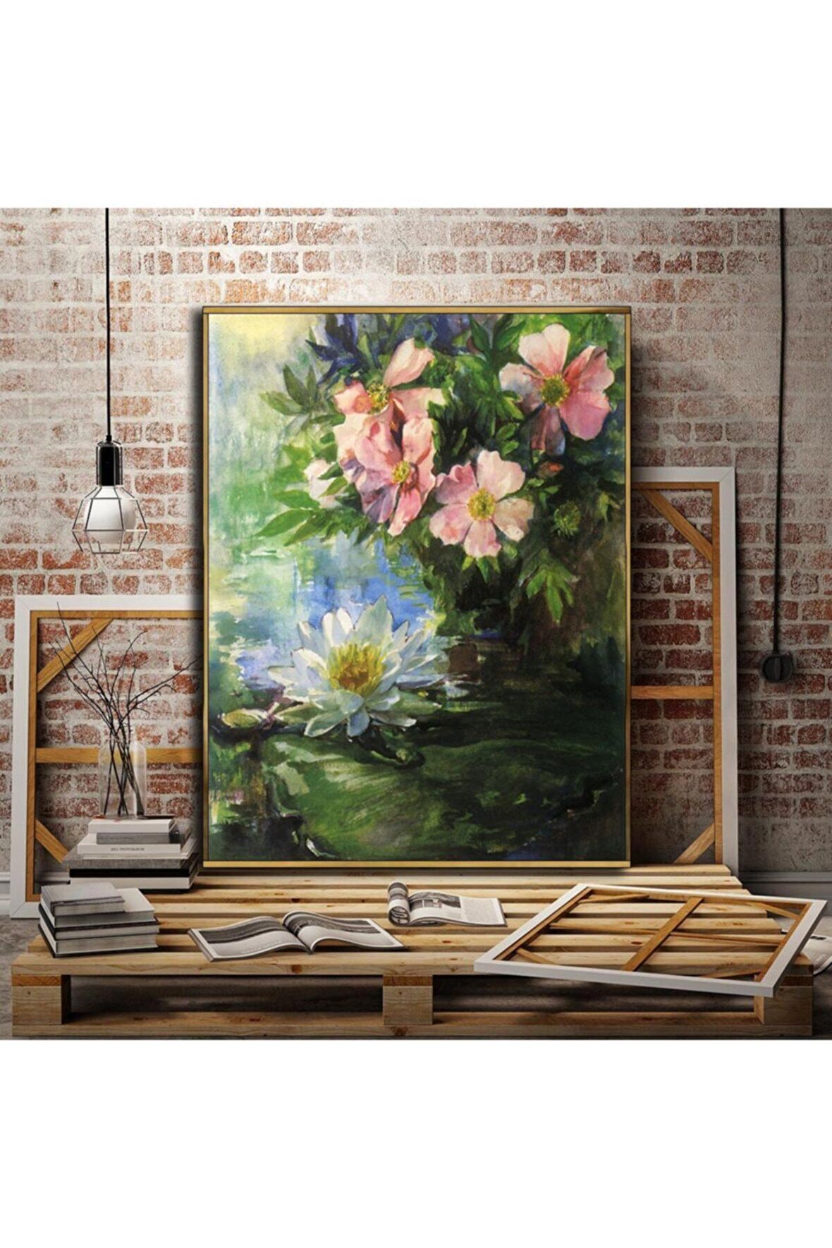 Harikabirev Resimli Tablo Yağlı Boya Görünümlü Şık Çiçek Modelli Kanvas Tablo Model E14