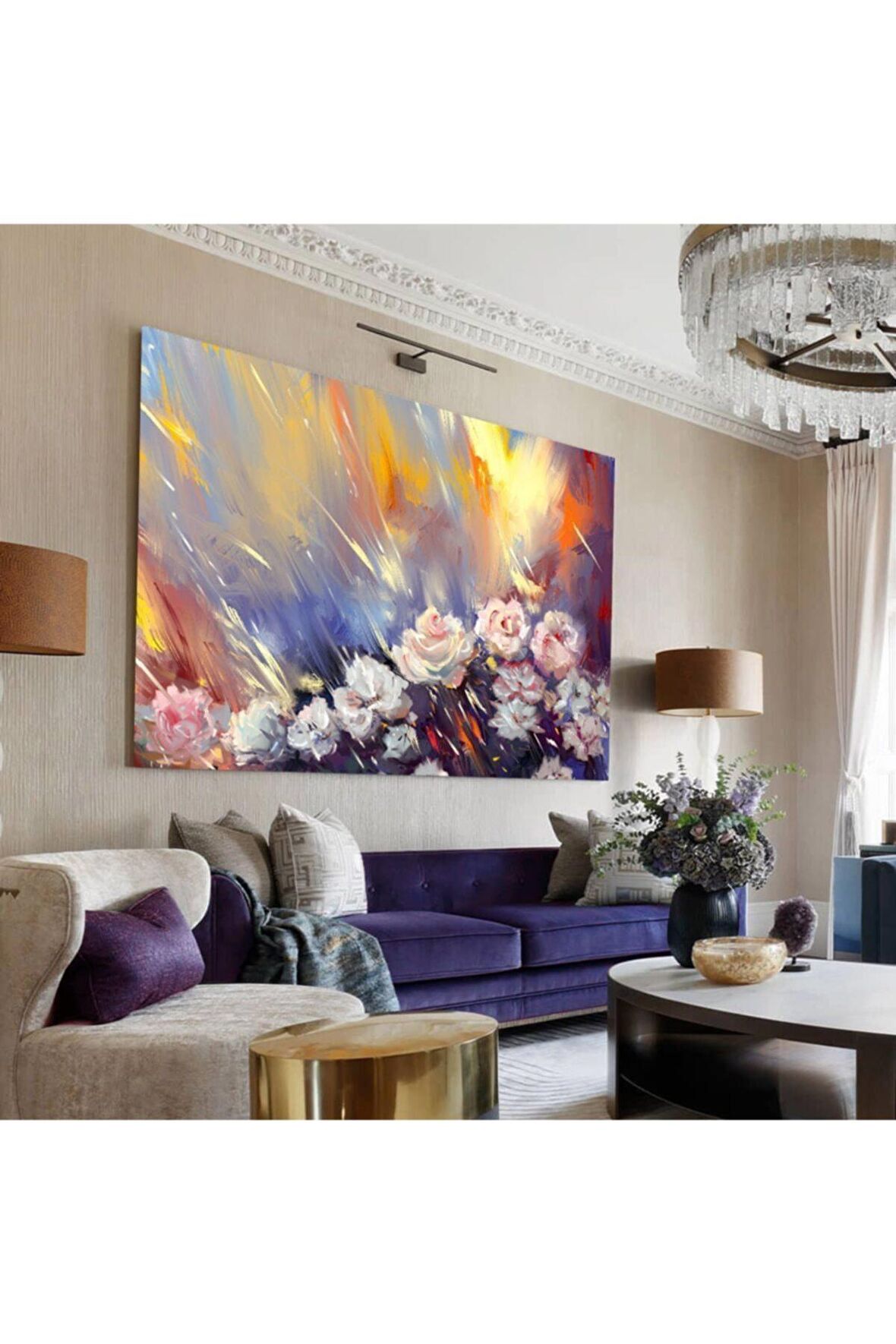 Harikabirev Resimli Tablo Yağlı Boya Görünümlü Şık Çiçek Modelli Kanvas Tablo Model E15