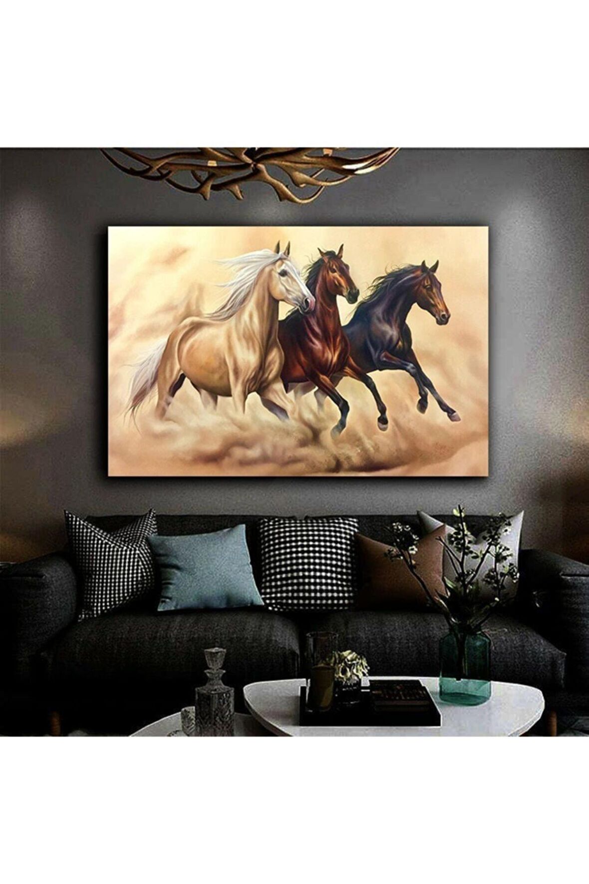 Harikabirev Soyut At Tablosu Yağlı Boya Görünümlü Dekoratif Kanvas Tablo Model Y5