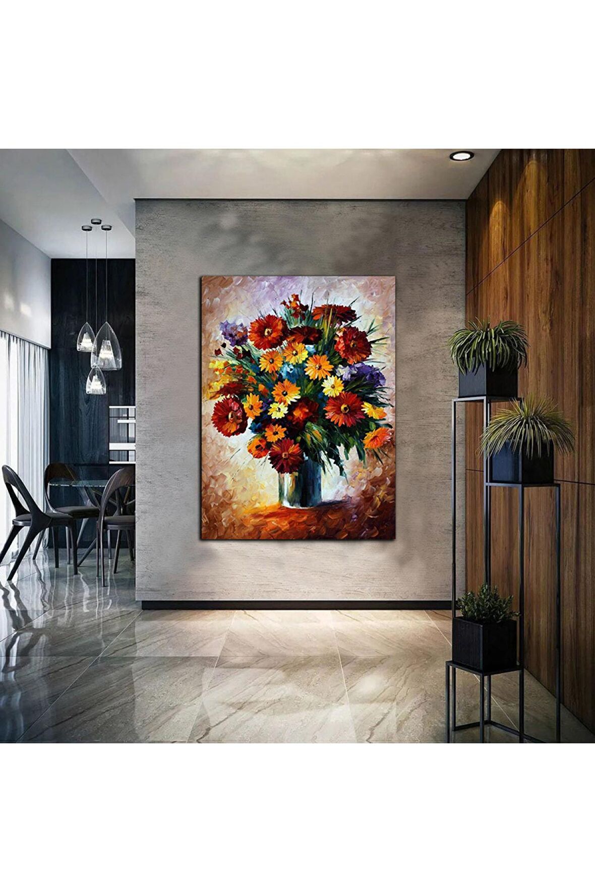 Saksılı Çiçek Tablosu|yağlı Boya Efektli Çiçek Tablosu Sç4 Harikabirev