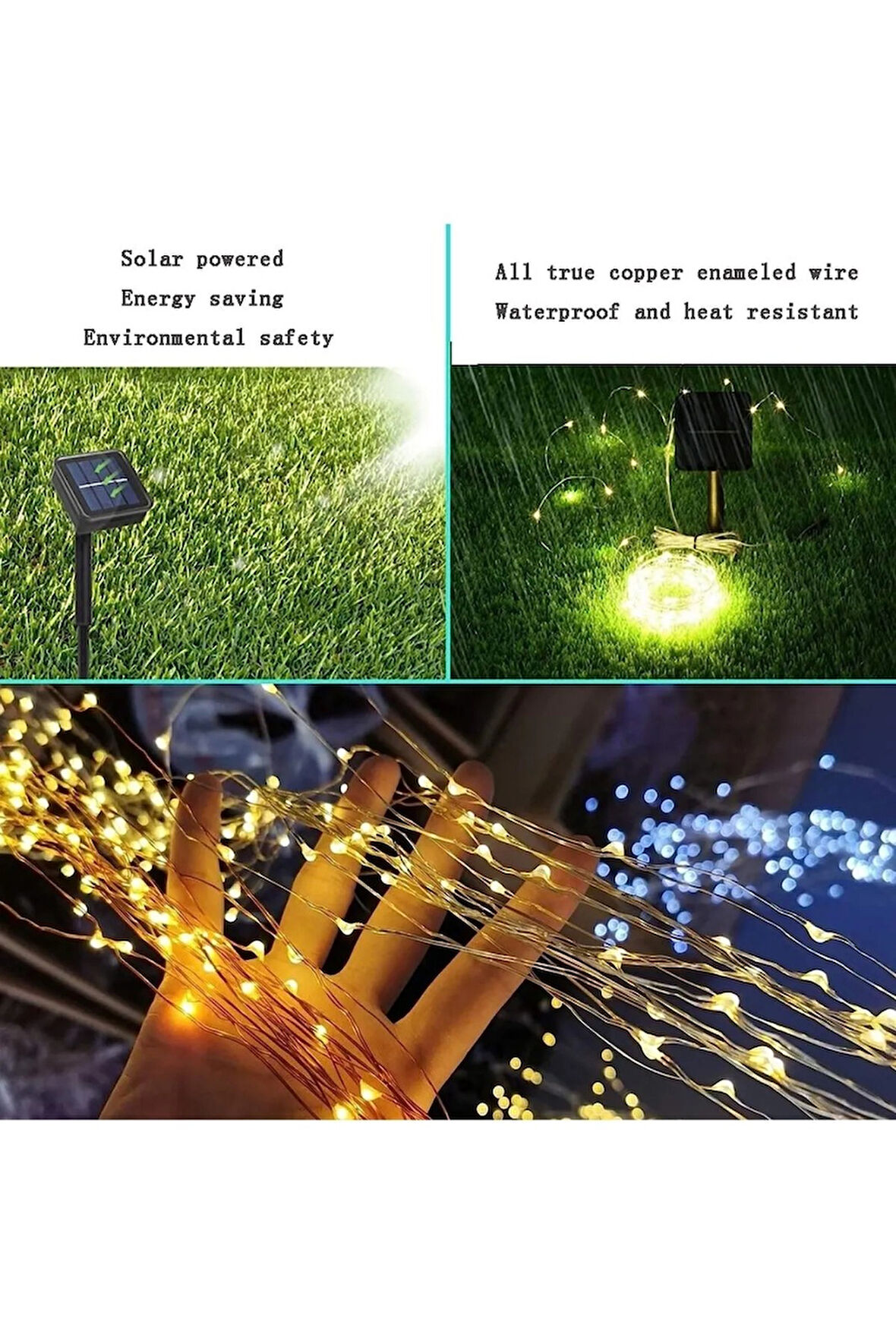 Güneş Enerjili 200 LED Dış Mekan Aydınlatma Şeridi