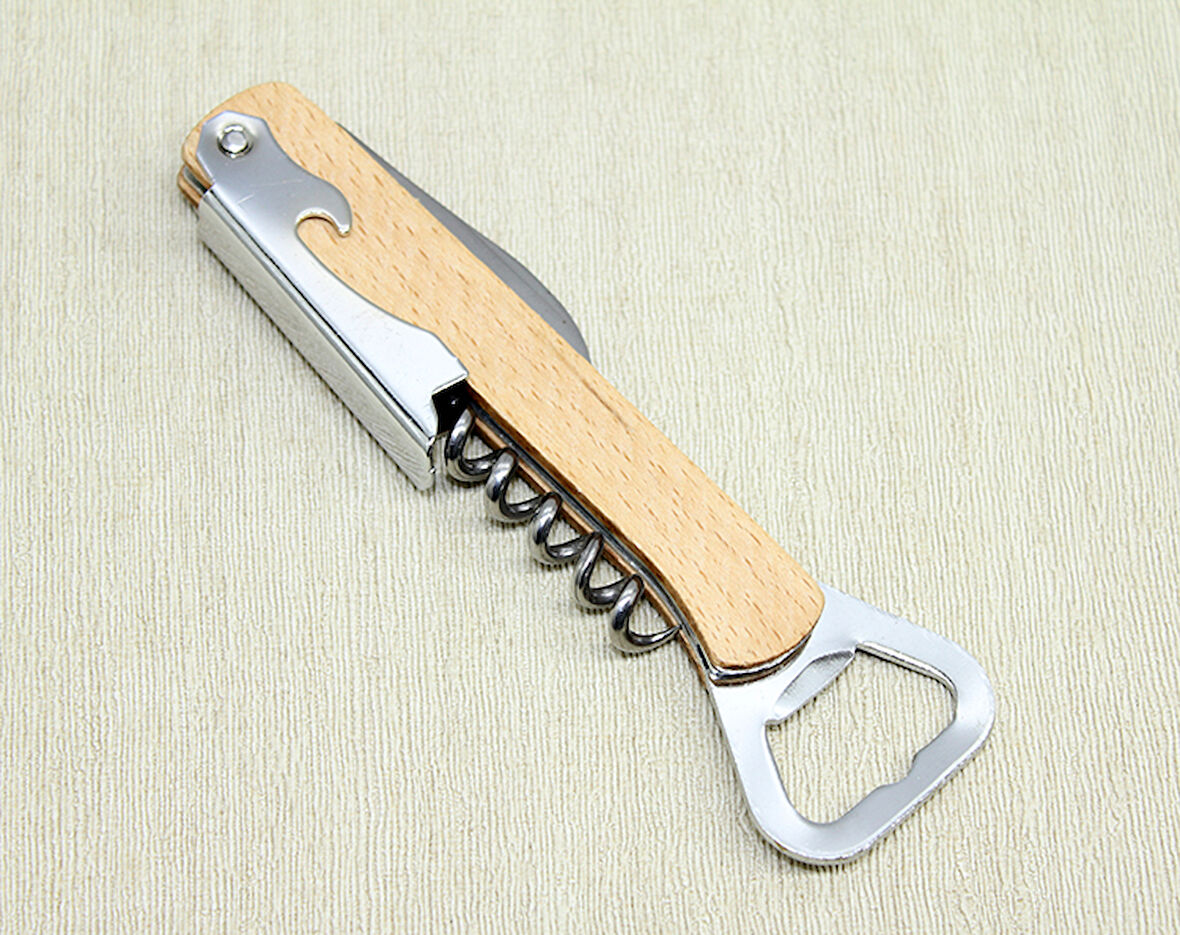 Ahşap Paslanmaz Çelik Tirbuşon Açacak