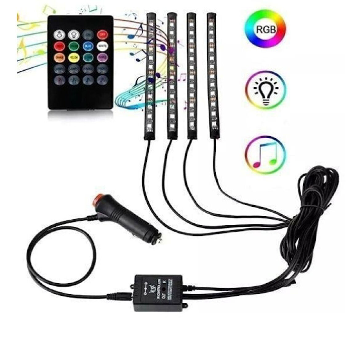 Araç İçi Ayak Altı Sese Duyarlı Şerit Led 4'lü Set