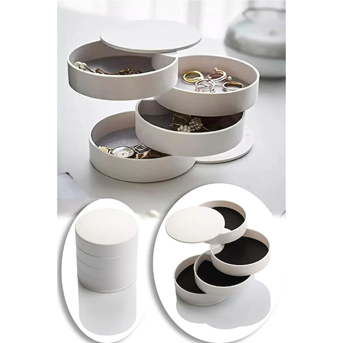 4 Katlı Dönen Silindir Takı Organizeri