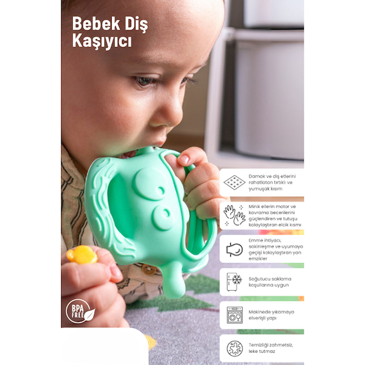 Açık Yeşil Bebek Silikon Diş Kaşıyıcı