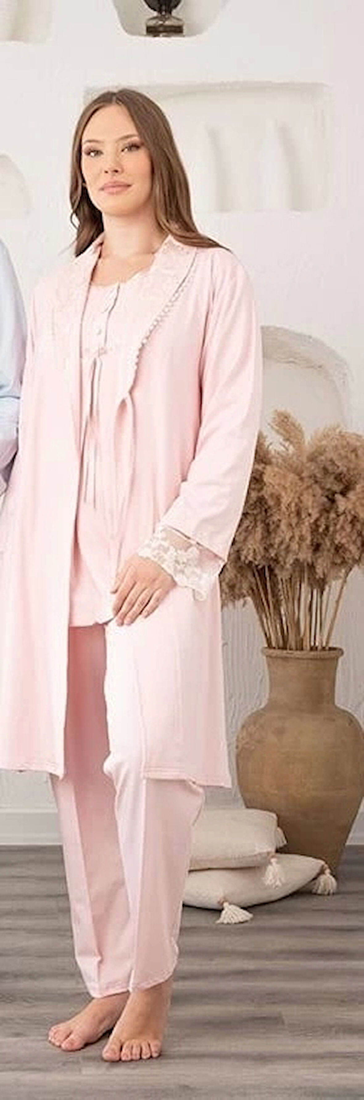Bone 5905 Kadın Lohusa Viskon Klasik 3'lü Pijama Takımı