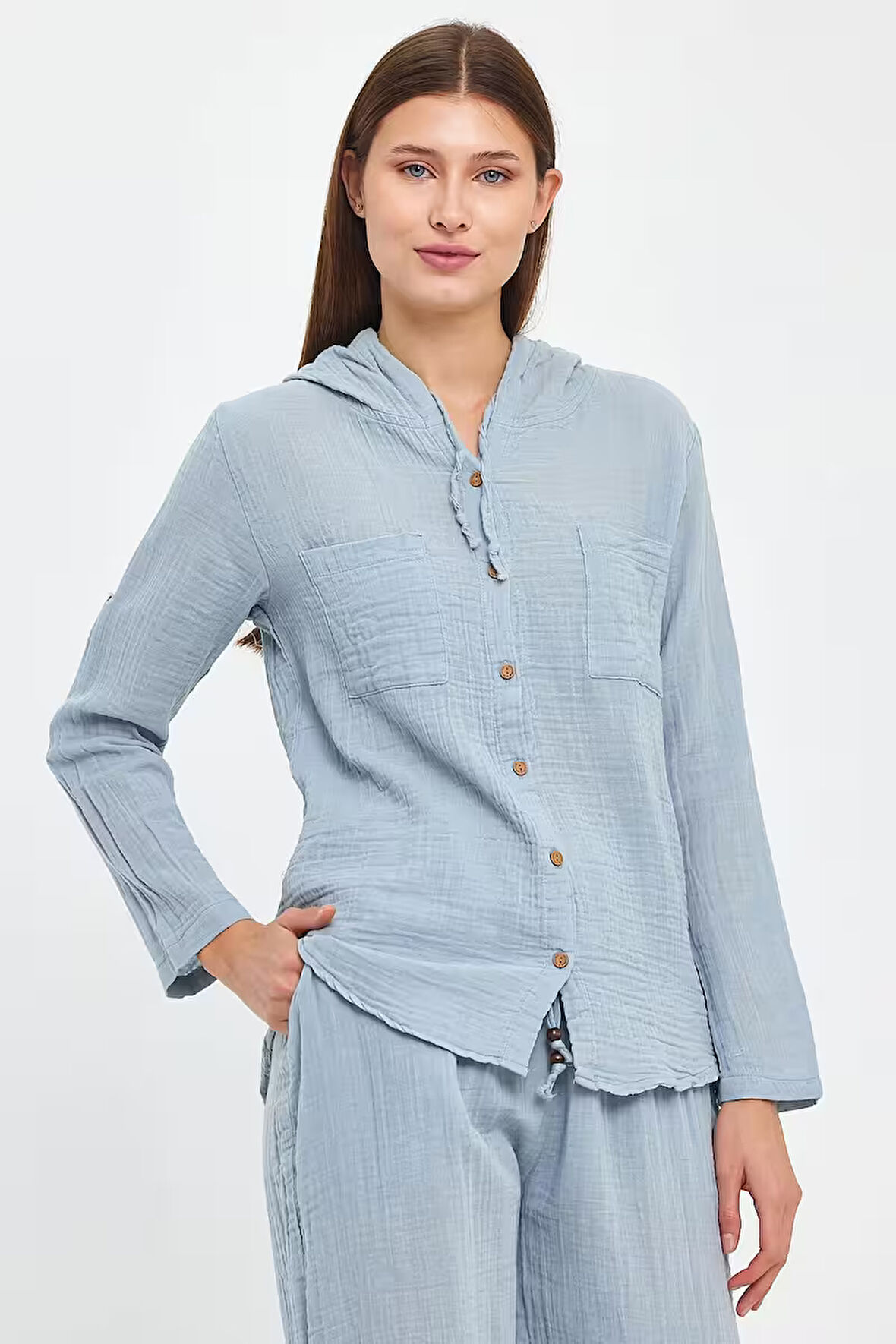 Müslin Kapüşonlu Gömlek-Kadın Kapüşonlu Gömlek-1030