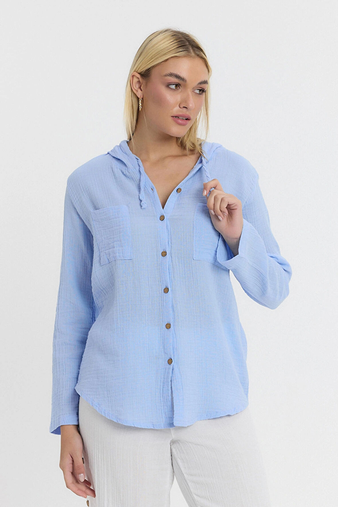 Müslin Kapüşonlu Gömlek-Kadın Kapüşonlu Gömlek-1030