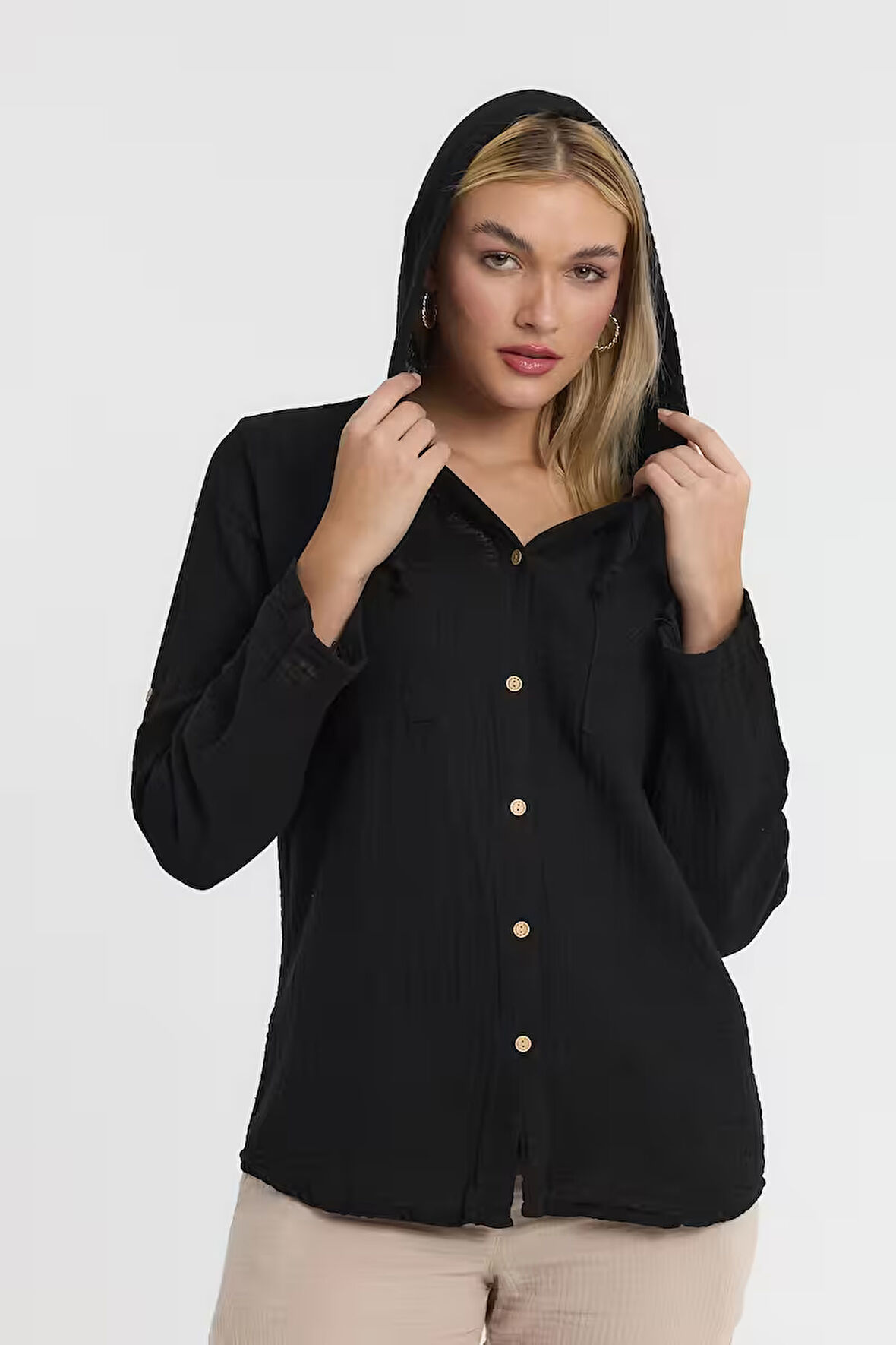 Müslin Kapüşonlu Gömlek-Kadın Kapüşonlu Gömlek-1030