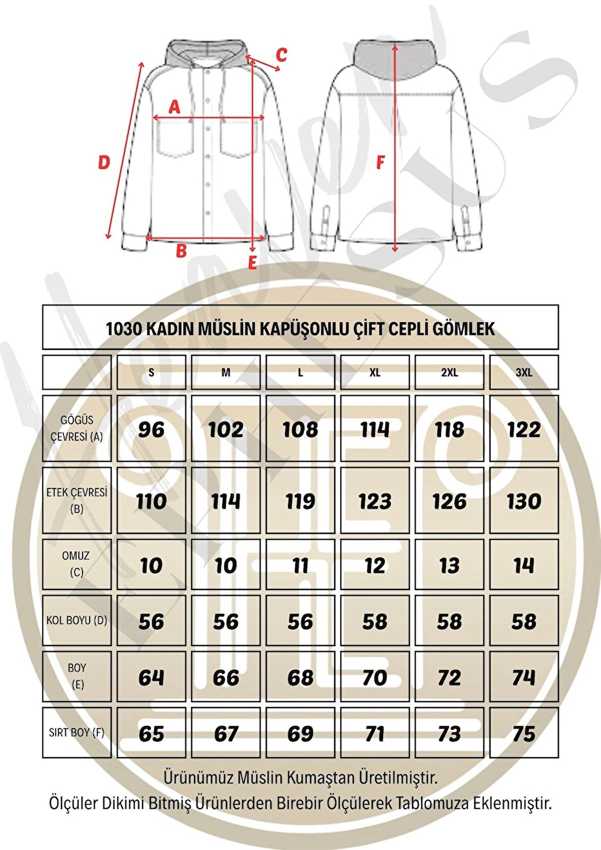 Müslin Kapüşonlu Gömlek-Kadın Kapüşonlu Gömlek-1030