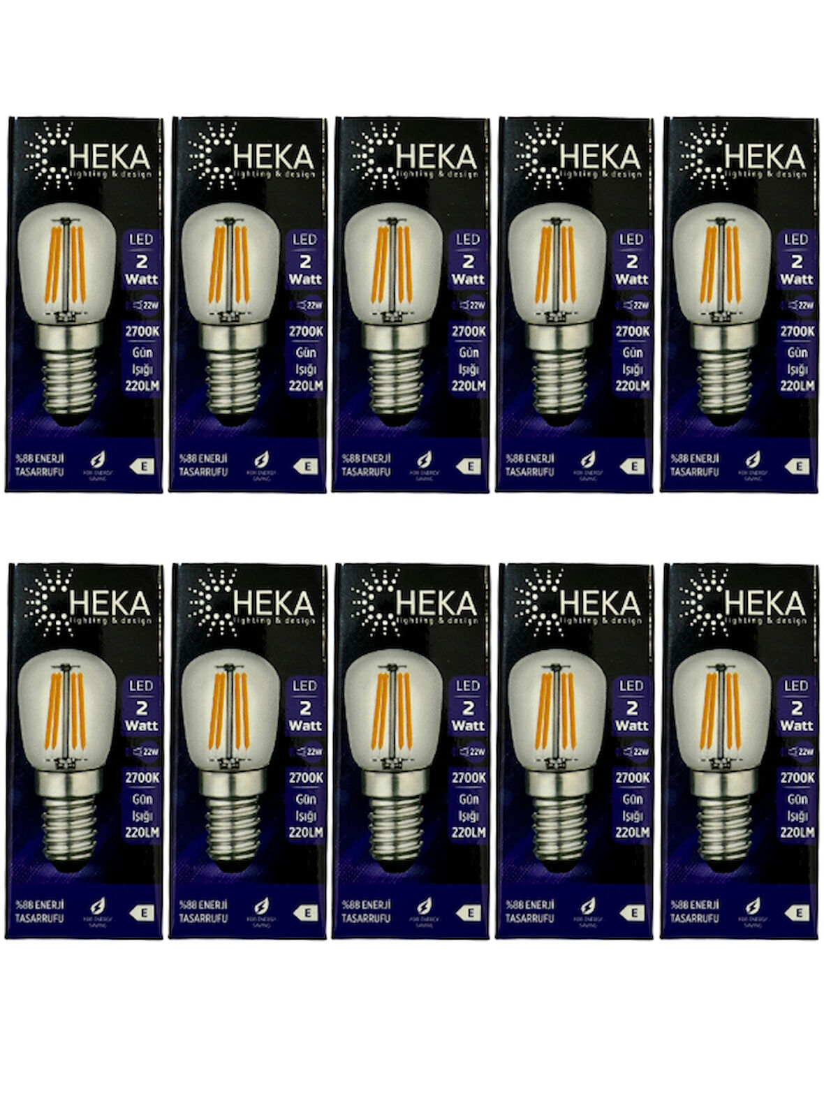 Heka 2W (22W) 2700K (Sarı Işık) E14 Duylu Led Rustik Ampul (10 Adet)