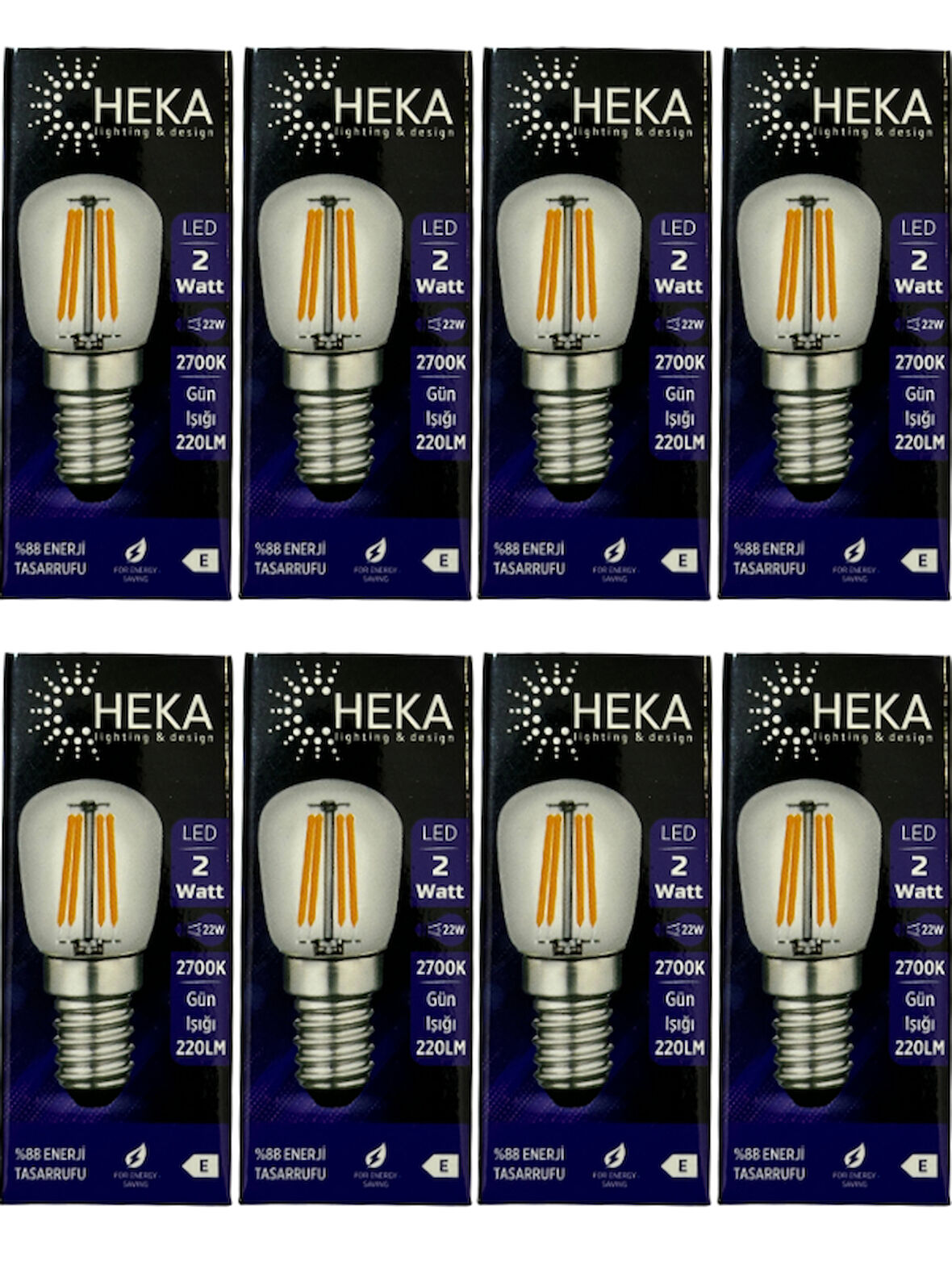 Heka 2W (22W) 2700K (Sarı Işık) E14 Duylu Led Rustik Ampul (8 Adet)